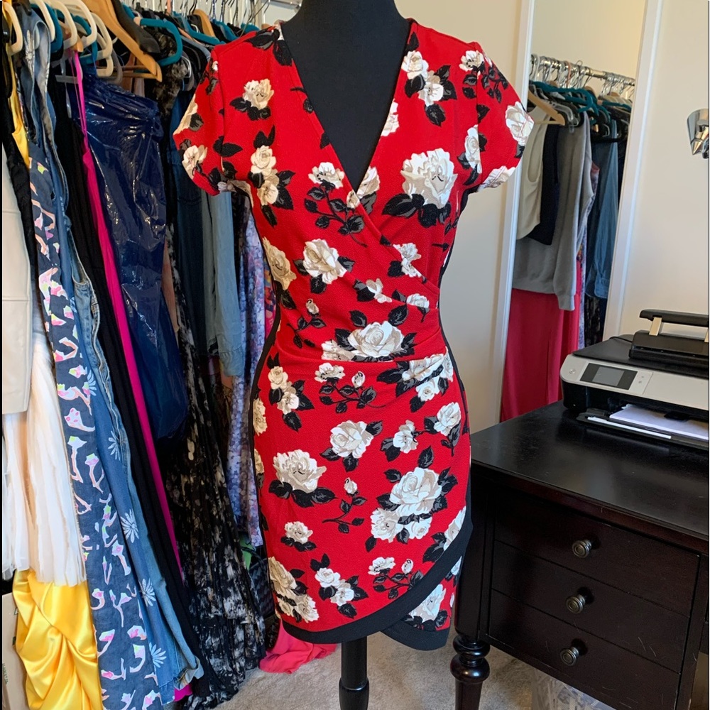 Fitted Red Floral Dress